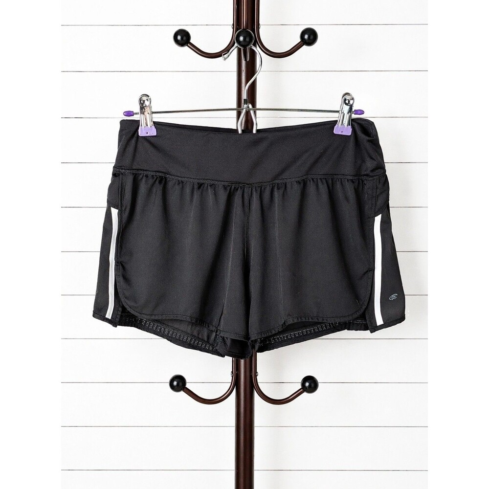 Women's Champion Running Shorts with Inner Brief Black white Stripe  Medium